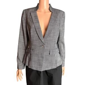 White House Black Market Women’s Blue/Gray Peplum Jacket 10P Standup Collar